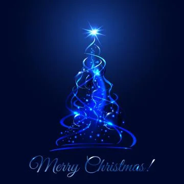 Blue glow christmas tree, vector template Stock Illustration