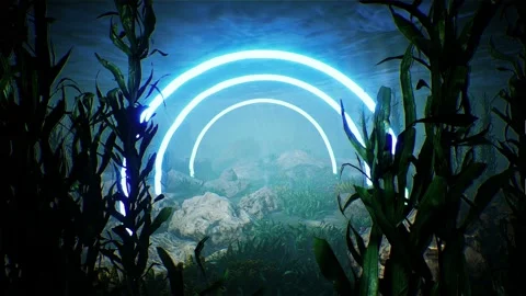 Blue Glow Light Ring in the Underwater Aquarium 4K Stock Footage 159651451