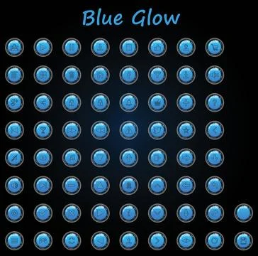 Blue Glow Sci Fi Game UI Button Set Stock Illustration