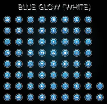 Blue Glow Sci Fi UI Button Set White Icons Stock Illustration