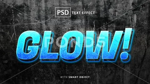 Blue glow text effect editable Plantilla PSD