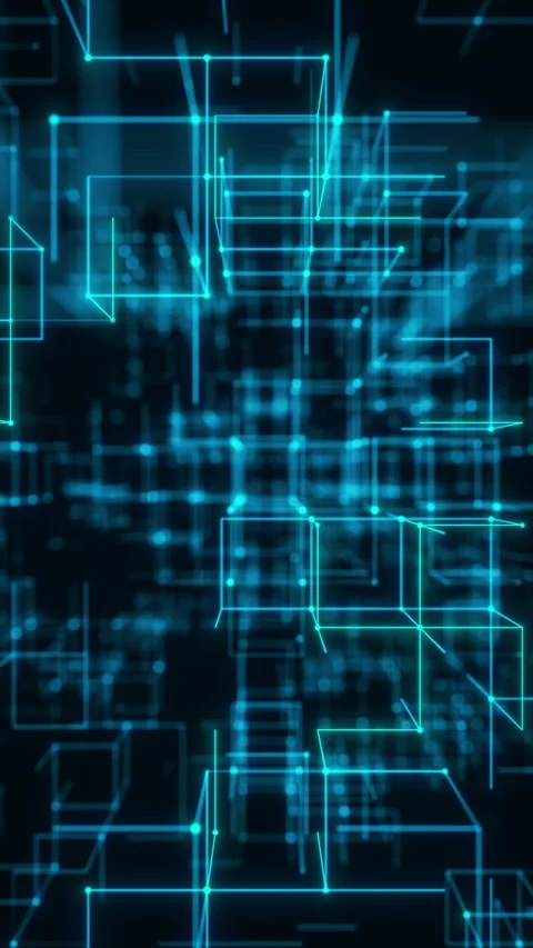 Blue Glow Vertical Wireframe Cubes in High-Speed Futuristic Grid. Looped 3D 스톡 동영상 333669818