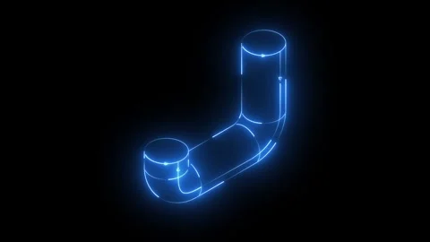 Blue glowing 3d pipe elbow joint with neon light effect Stock Footage 347705823