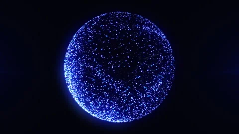 Blue glowing 3d sphere of shining particles seamlessly flowing. Snow globe Stock Footage 259504922