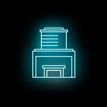 Blue glowing abstract building neon line art Illustrazione stock