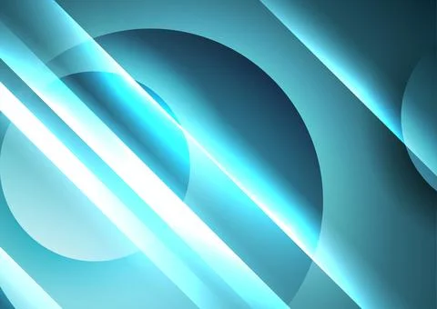 Blue glowing abstract geometric background with glossy circles and stripes イラスト素材