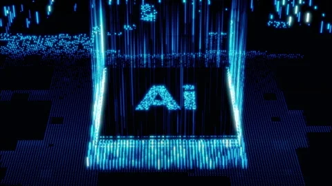 Blue glowing AI microchip, processor for futuristic technology, data analysis Stock Footage 317445257