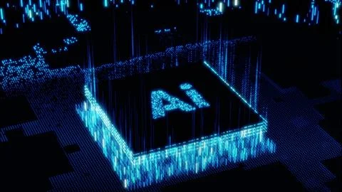 Blue glowing AI microchip, processor for futuristic technology, data analysis Stock Illustration