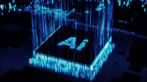 Blue glowing AI microchip, processor for futuristic technology, data analysis Stock Illustration