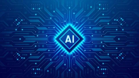 Blue glowing AI semiconductor concept Stock Illustration
