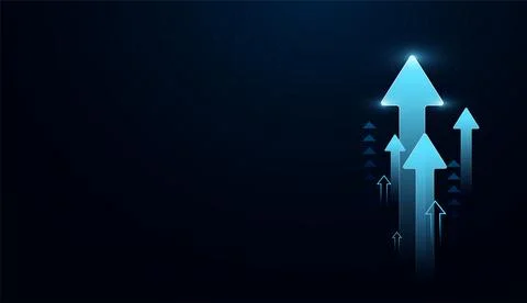 Blue glowing arrows create dynamic upward movement, representing innovation.. Stock Illustration