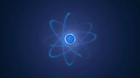 Blue Glowing Atom Model Spinning Scientific Concept Stock Footage 320401191