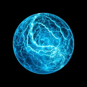 Blue glowing ball lightning effect isolated on black Stock Illustration