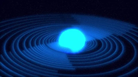 A blue glowing ball with luminous lines moving around it against a background of Stock Footage 282173772