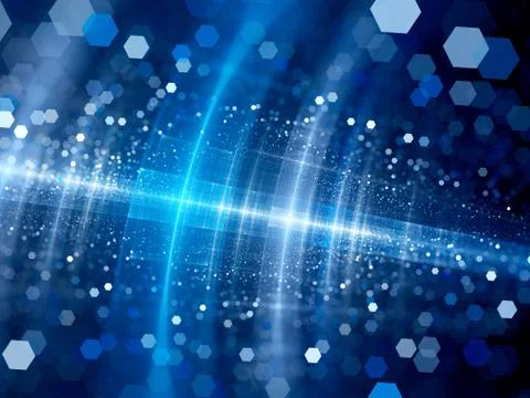 Blue glowing big data system with particles in space Illustrazione stock