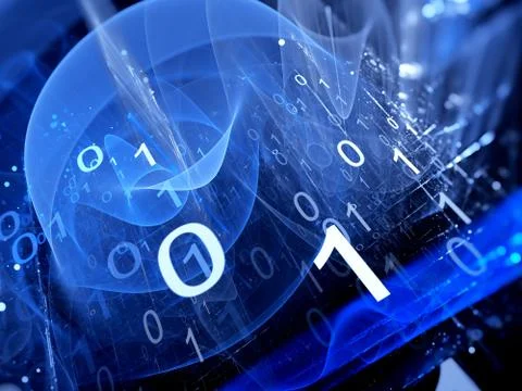 Blue glowing binary code matrix in cyberspace Stock Illustration