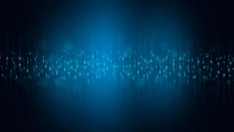 Blue glowing binary code with streaming numbers zero and one on vertical da.. Stock Illustration