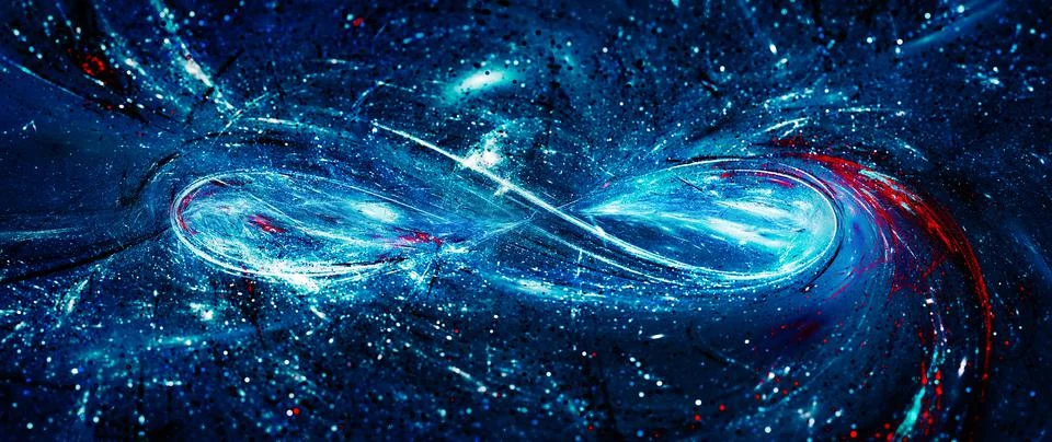 Blue glowing broken infinity in space Illustrazione stock
