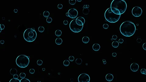 Blue glowing bubbles motion on dark background, loop animation, soap foam Stock Footage 172061464