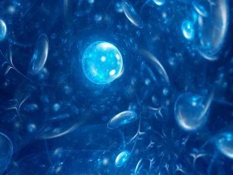 Blue glowing cells under microscope Stock Illustration
