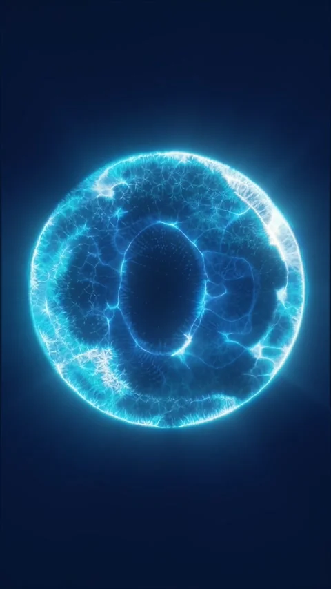 Blue glowing cellular sphere with translucent membrane, electric veins, and.. Stock Footage 334751641