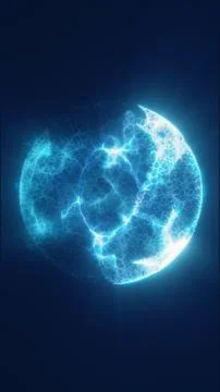 Blue glowing cellular sphere with translucent membrane, electric veins, and.. Stock Illustration