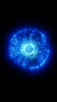 Blue glowing circular energy orb with a bright inner ring on a black backgr.. Stock Illustration