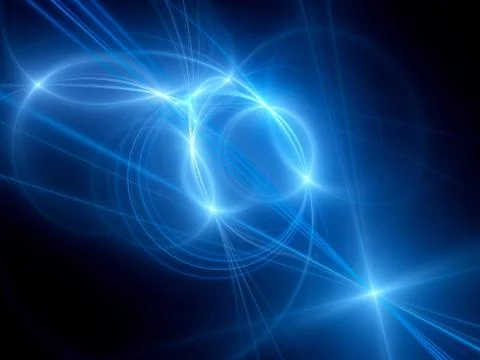 Blue glowing circular intersections in space, computer generated abstract bac Stock Illustration