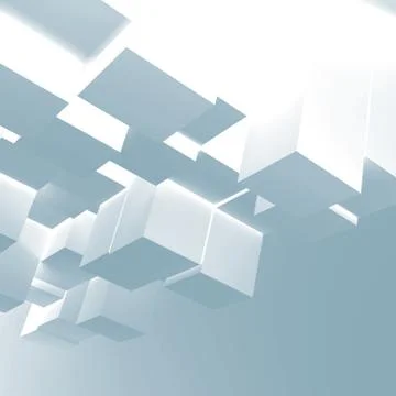 Blue glowing cubes installation. 3d illustration Stock Illustration