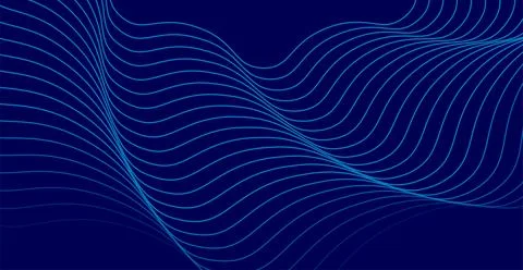 Blue glowing curved wavy lines abstract futuristic tech pattern background Stockillustratie