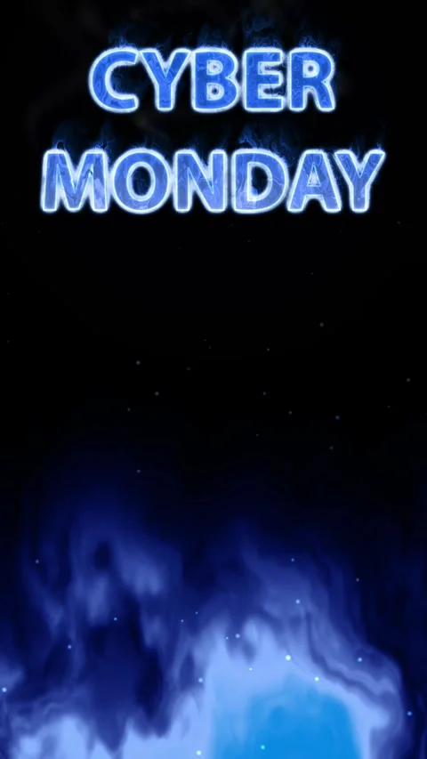 Blue Glowing Cyber Monday Text with Animated Flames in Vertical Format Stock Footage 340323014
