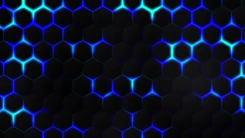 Blue glowing data flow on a hexagonal grid. Abstract animation of a digital Stock Footage 332813844