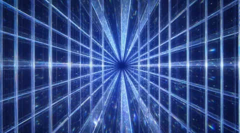 Blue glowing digital data grid tunnel animation Stock Footage 331453886