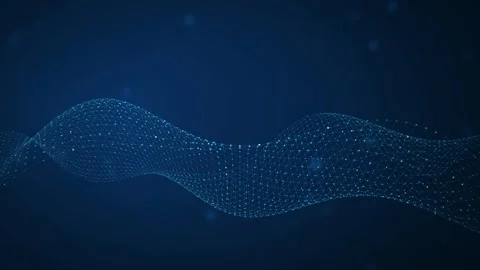 A blue glowing digital mesh wave flows in a seamless loop Stock Footage 341274620
