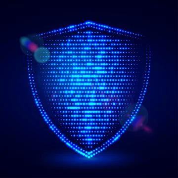 Blue glowing digital shield made of light dots. Protect and Security concept 스톡 일러스트