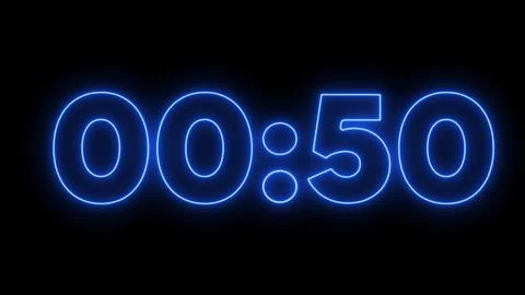 Blue glowing digital timer showing 0050 on black background Stockillustratie