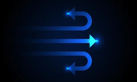 Blue Glowing Directional Arrows Flow Technology Background Illustrazione stock