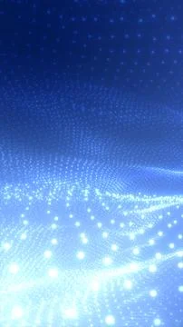 Blue glowing dots forming abstract waves in a digital space at night Stock Illustration