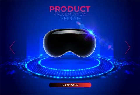 Blue glowing dots ring on floor. Circle podium or teleport. Futuristic product Illustrazione stock