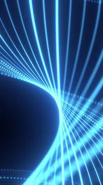 Blue glowing dotted lines forming a curved digital tunnel, representing data  Illustrazione stock