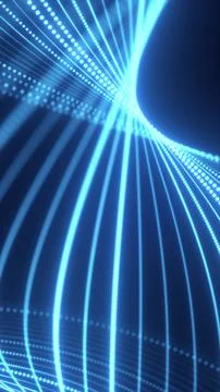 Blue glowing dotted lines forming a curved digital tunnel, representing data  Illustrazione stock