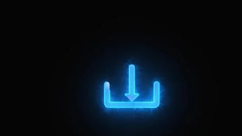 Blue glowing down arrow icon on dark background Stock Footage 333782127