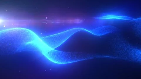 Blue glowing energy bright waves from small particles and lines abstract ba.. Stock Illustration