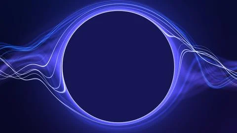 Blue glowing energy ring with flowing light waves and dark center, abstract.. Stock Illustration