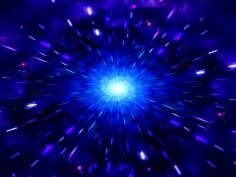 Blue glowing exploding in deep space with particles Stock Illustration