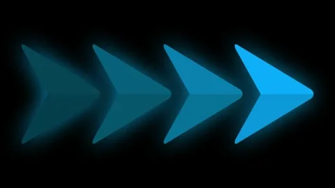 Blue glowing fast forward arrow icons with smooth sliding motion on black backgr Stock Footage 333727305