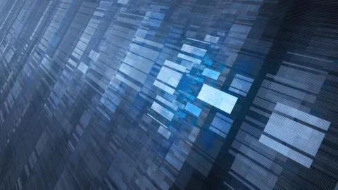 Blue glowing flying rectangles in space 库存插图