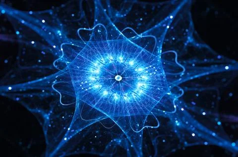 Blue glowing futuristic quantum computer processor Stockillustratie