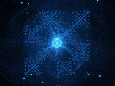 Blue glowing futuristic quantum processor Illustrazione stock