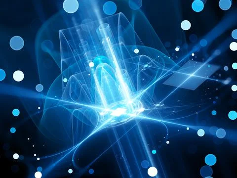 Blue glowing futuristic quantum processor Illustrazione stock